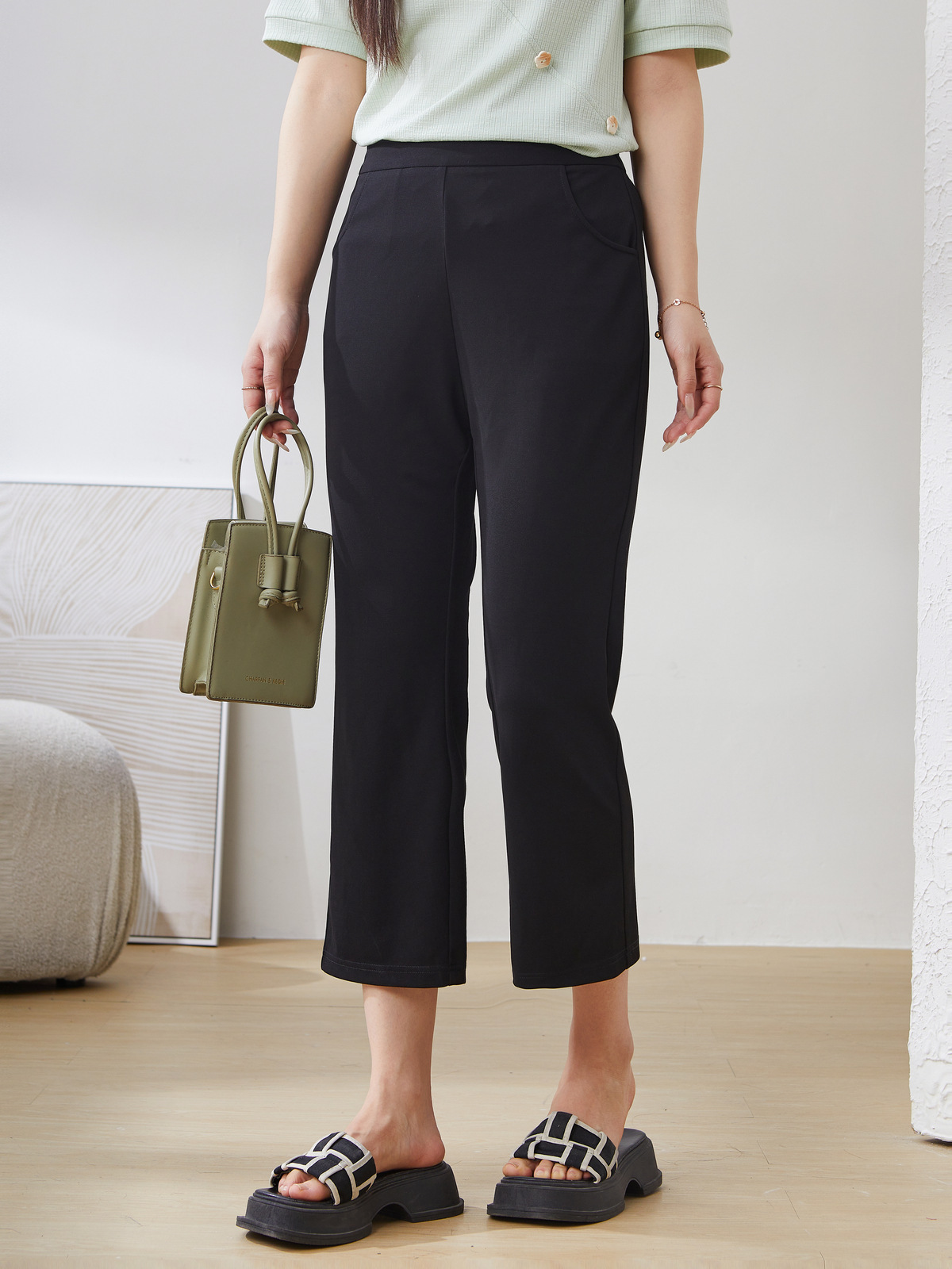 High Waist Slimming Draped Flared Casual Pants EXK5071