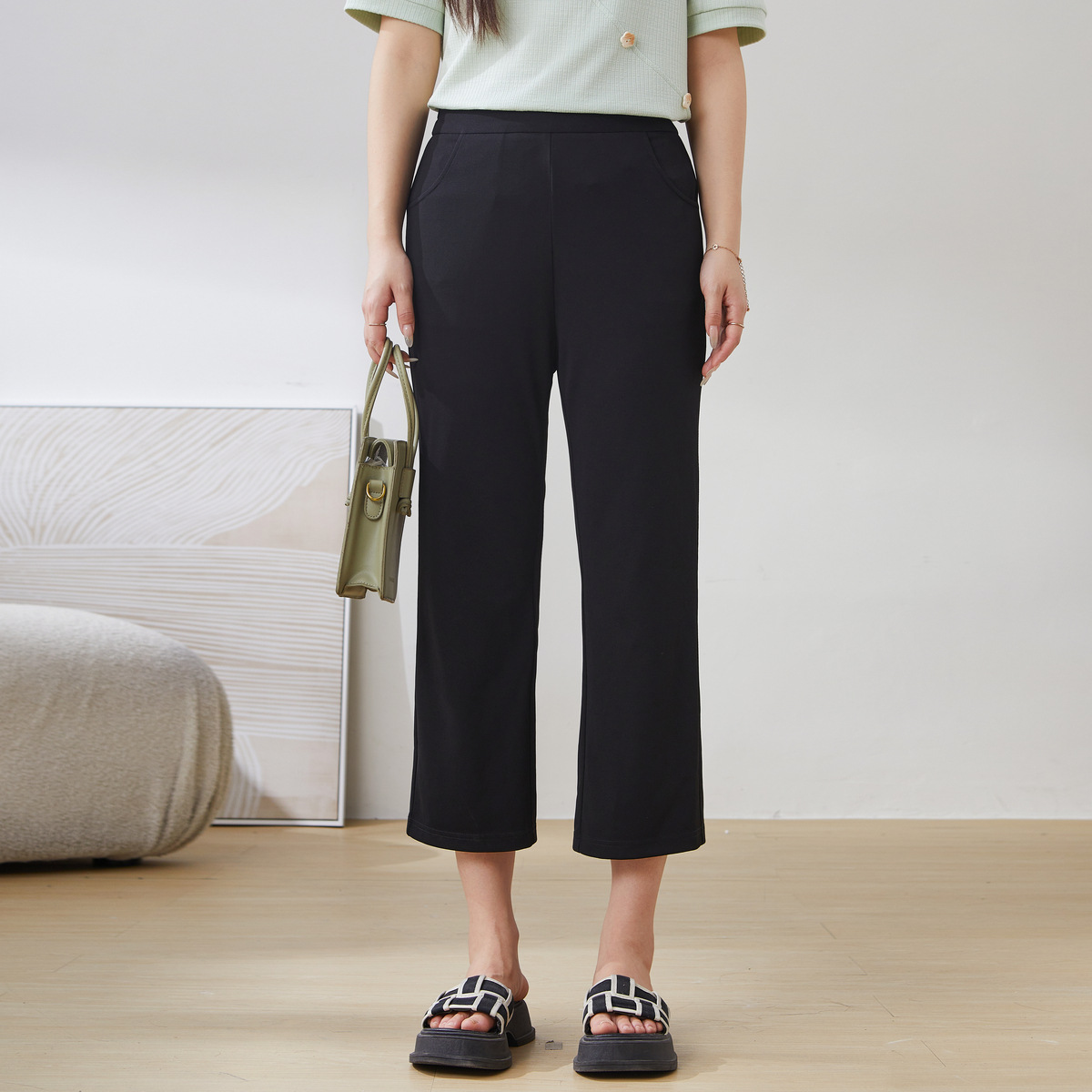 High Waist Slimming Draped Flared Casual Pants EXK5071