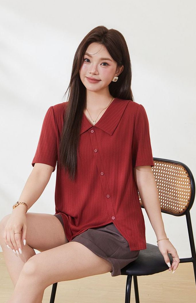 Slimming T-shirt for curvy women, summer new arrival, crew neck short sleeve.