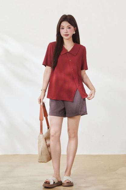 Slimming T-shirt for curvy women, summer new arrival, crew neck short sleeve.