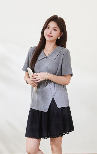 Slimming T-shirt for curvy women, summer new arrival, crew neck short sleeve.