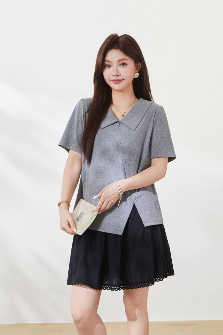 Slimming T-shirt for curvy women, summer new arrival, crew neck short sleeve.