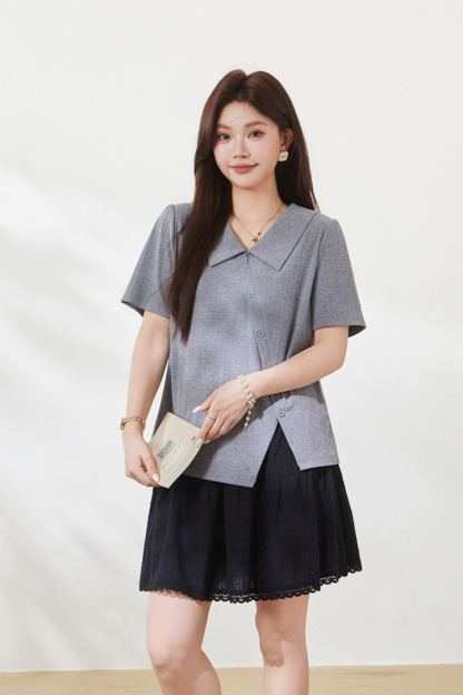 Slimming T-shirt for curvy women, summer new arrival, crew neck short sleeve.