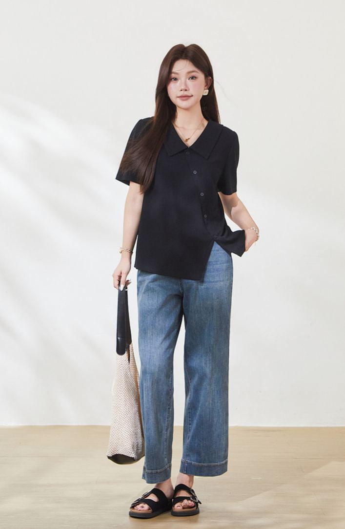 Slimming T-shirt for curvy women, summer new arrival, crew neck short sleeve.