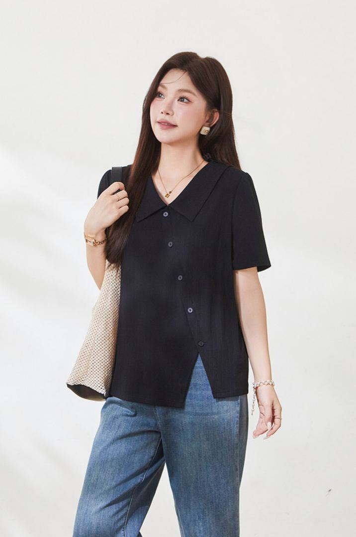 Slimming T-shirt for curvy women, summer new arrival, crew neck short sleeve.