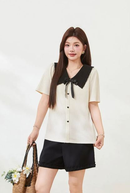 Slimming T-shirt for curvy women, summer new arrival, crew neck short sleeve.
