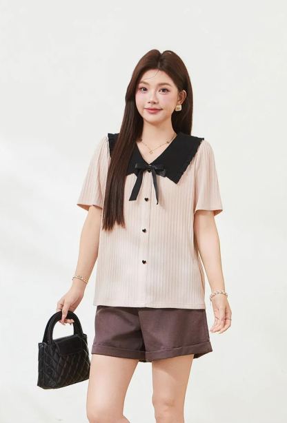 Slimming T-shirt for curvy women, summer new arrival, crew neck short sleeve.