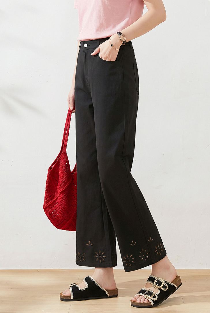 2026 Summer Plus Size High Waist Slimming Cropped Flare Pants FXK7316