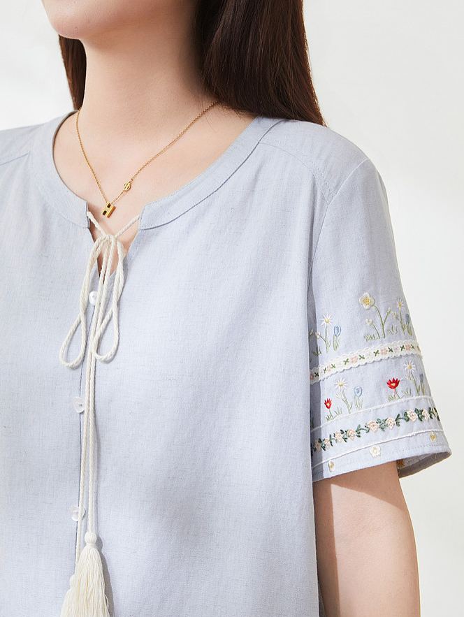 Summer Plus Size French Tie Slimming Tummy Control Blouse FXA7100