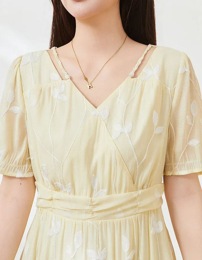 Plus Size V Neck Waist Tie Beach Vacation Dress Summer New Arrival FXQ7207