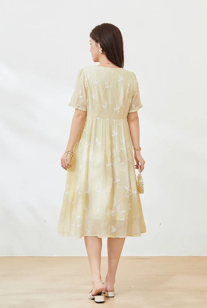 Plus Size V Neck Waist Tie Beach Vacation Dress Summer New Arrival FXQ7207