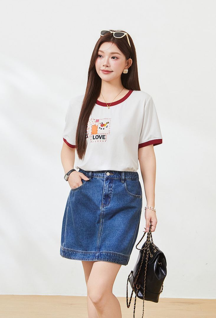 Summer Loose Slimming Color Block 3D Print Knit Tee FXZ7267