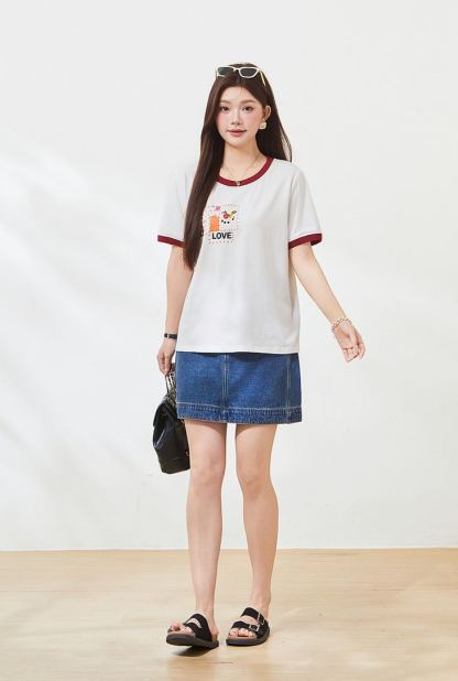 Summer Loose Slimming Color Block 3D Print Knit Tee FXZ7267