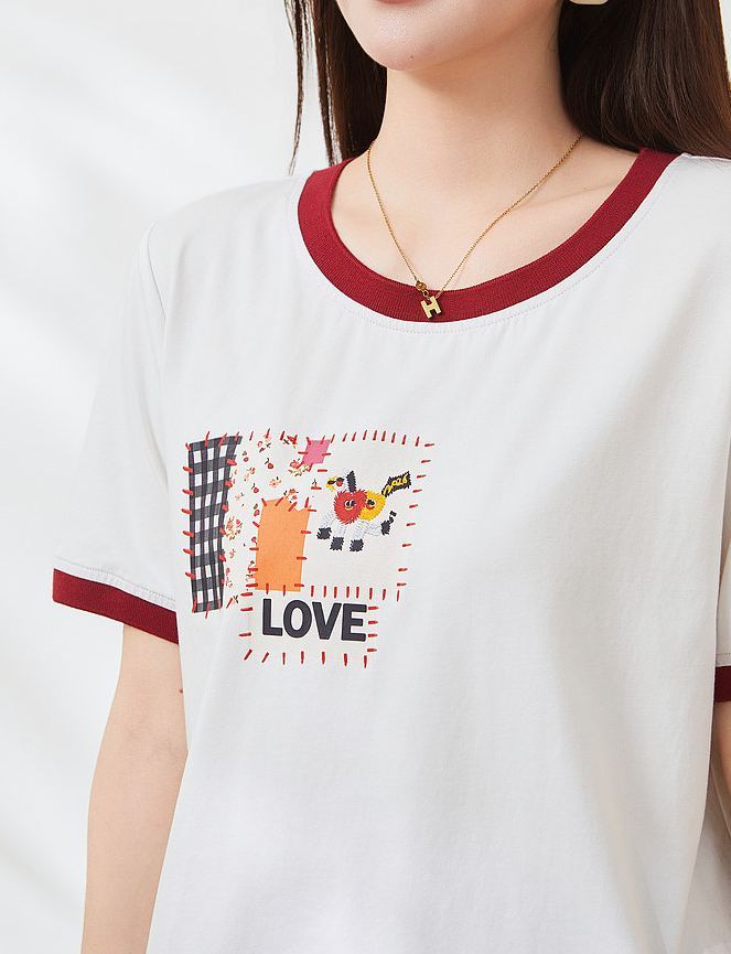 Summer Loose Slimming Color Block 3D Print Knit Tee FXZ7267
