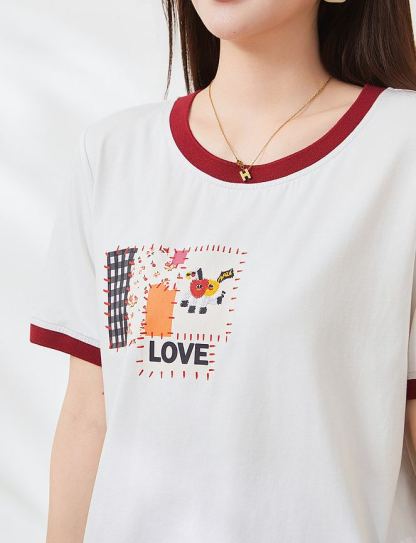 Summer Loose Slimming Color Block 3D Print Knit Tee FXZ7267
