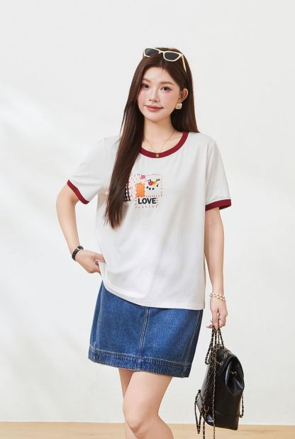 Summer Loose Slimming Color Block 3D Print Knit Tee FXZ7267