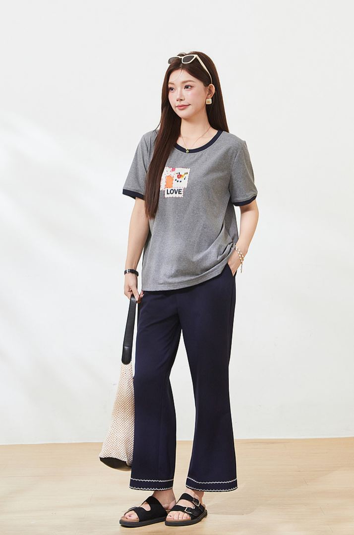 Summer Loose Slimming Color Block 3D Print Knit Tee FXZ7267