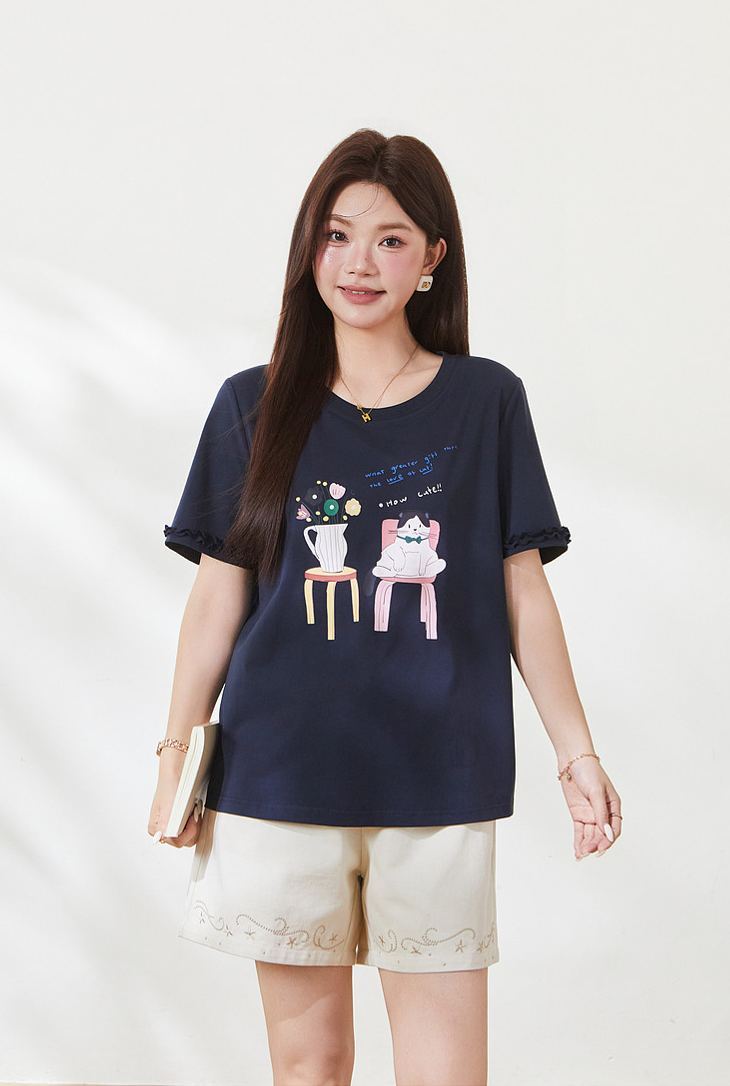Summer New Plus Size Colorful Cartoon Printed Tee FXZ7107
