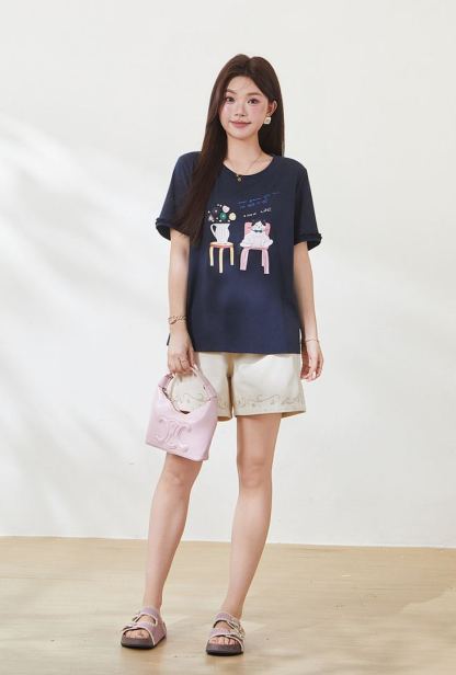 Summer New Plus Size Colorful Cartoon Printed Tee FXZ7107