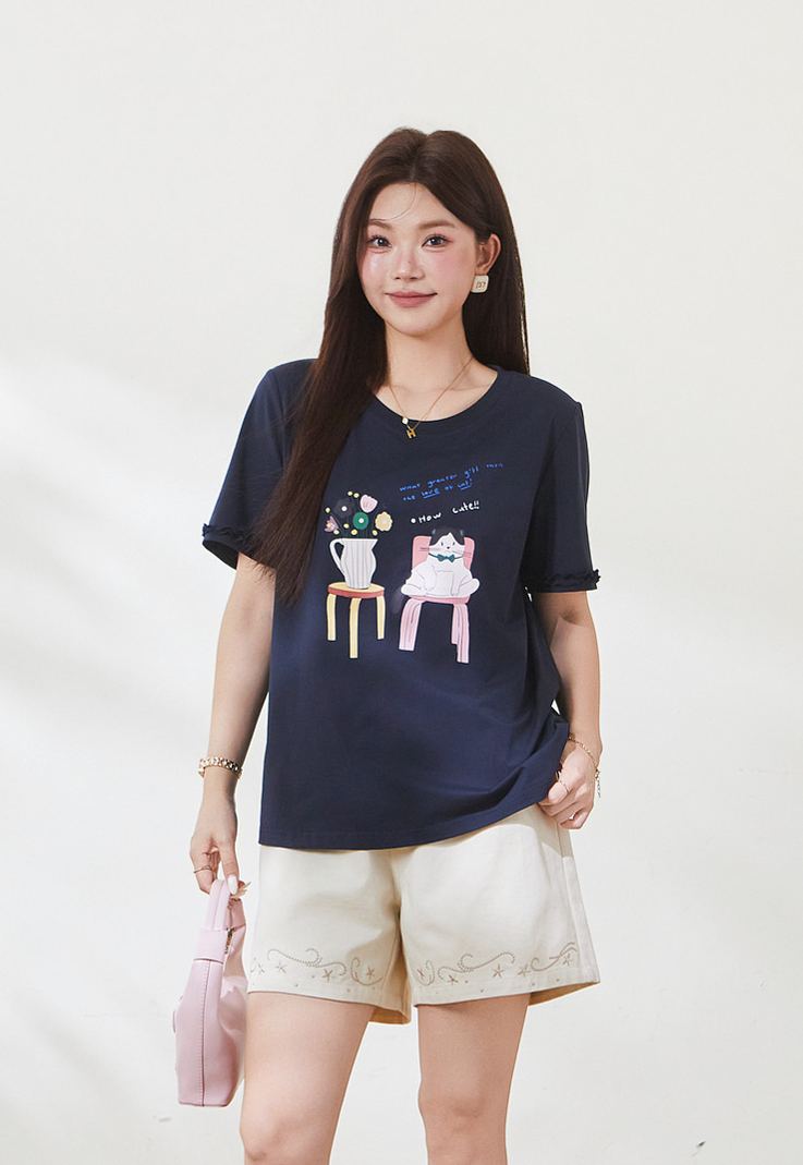 Summer New Plus Size Colorful Cartoon Printed Tee FXZ7107