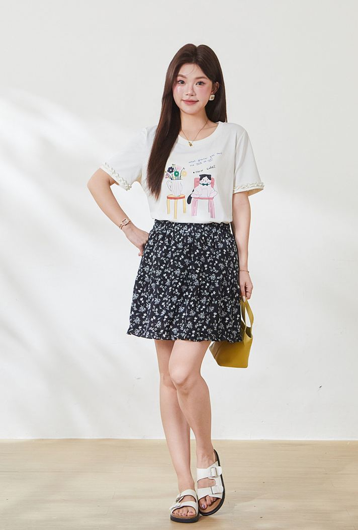 Summer New Plus Size Colorful Cartoon Printed Tee FXZ7107