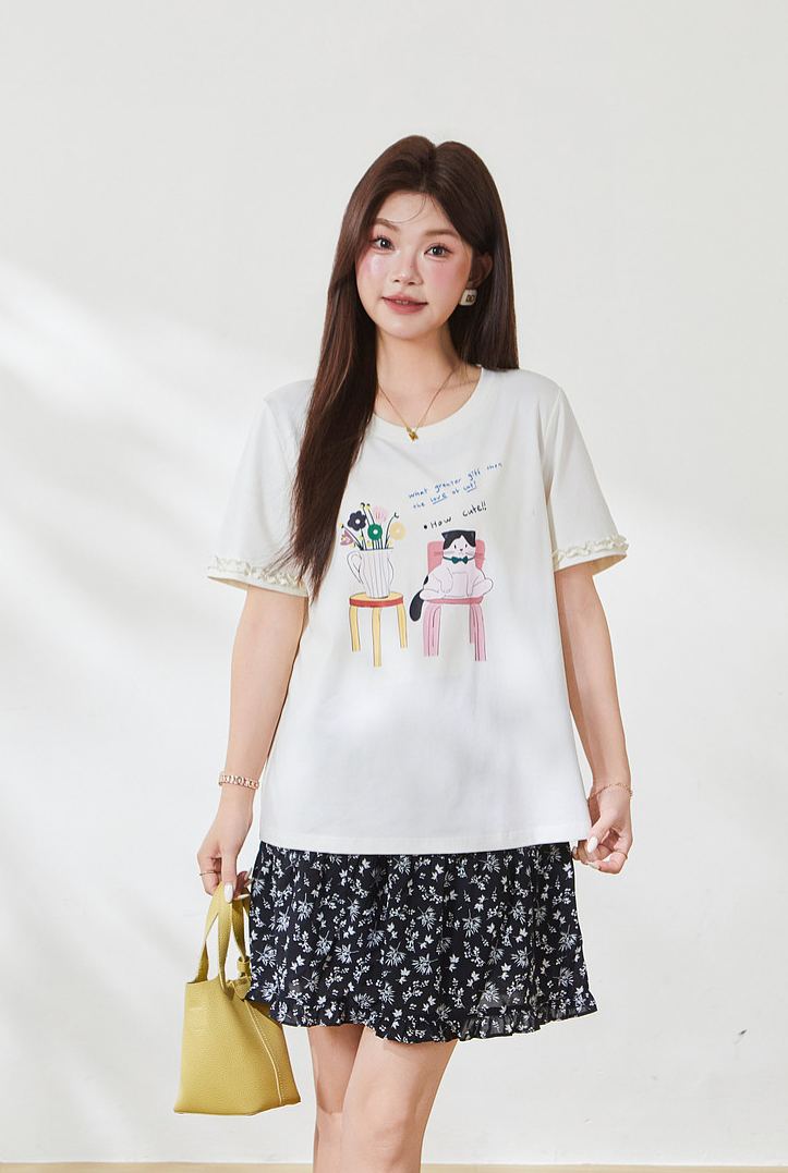 Summer New Plus Size Colorful Cartoon Printed Tee FXZ7107
