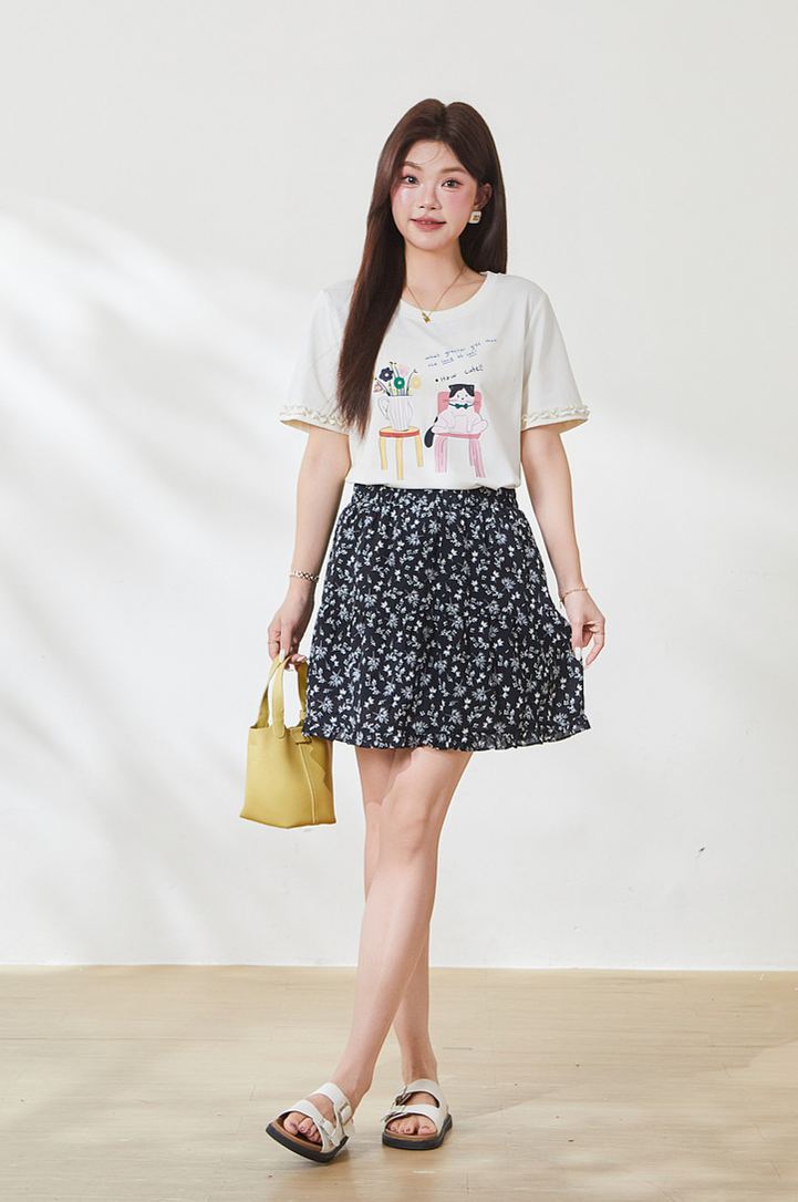 Summer New Plus Size Colorful Cartoon Printed Tee FXZ7107