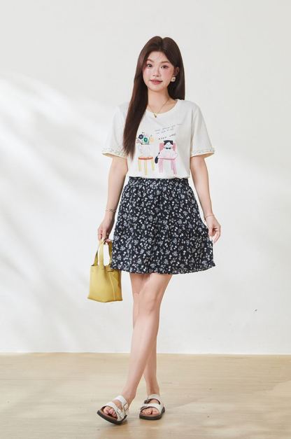 Summer New Plus Size Colorful Cartoon Printed Tee FXZ7107