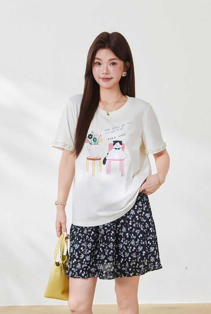 Summer New Plus Size Colorful Cartoon Printed Tee FXZ7107