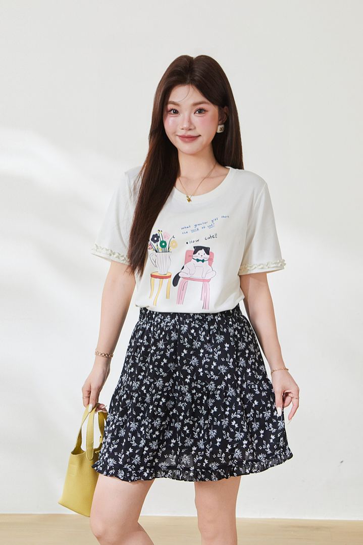 Summer New Plus Size Colorful Cartoon Printed Tee FXZ7107