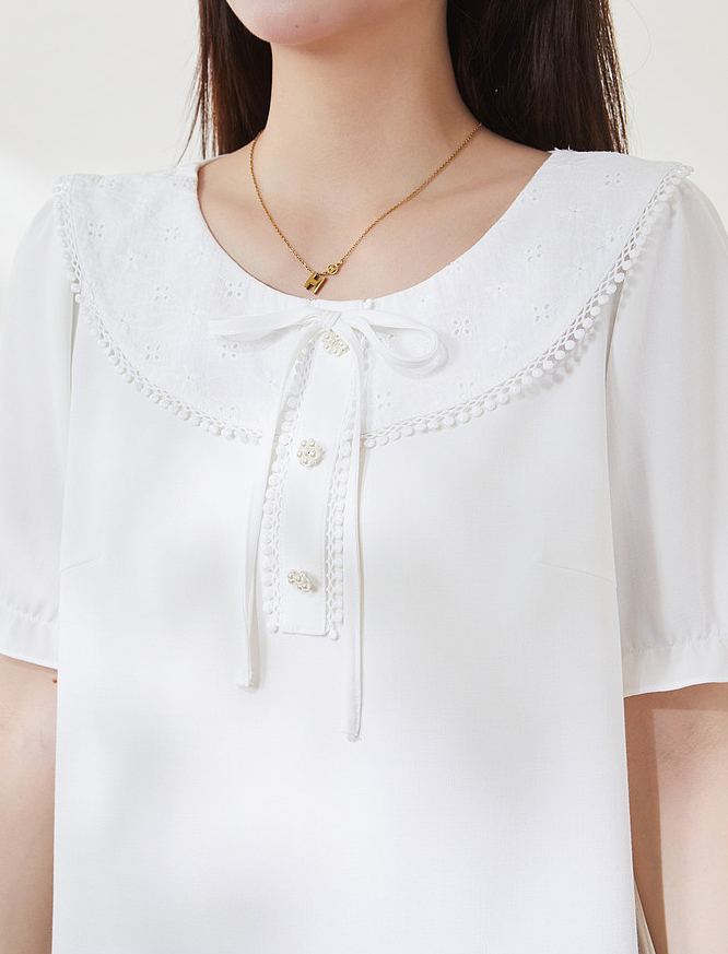 Plus Size Crew Neck Embroidered Blouse FXA7182