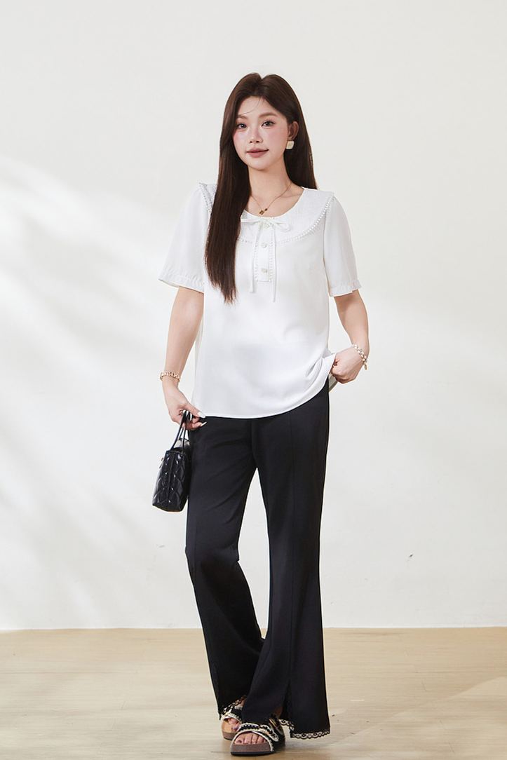 Plus Size Crew Neck Embroidered Blouse FXA7182