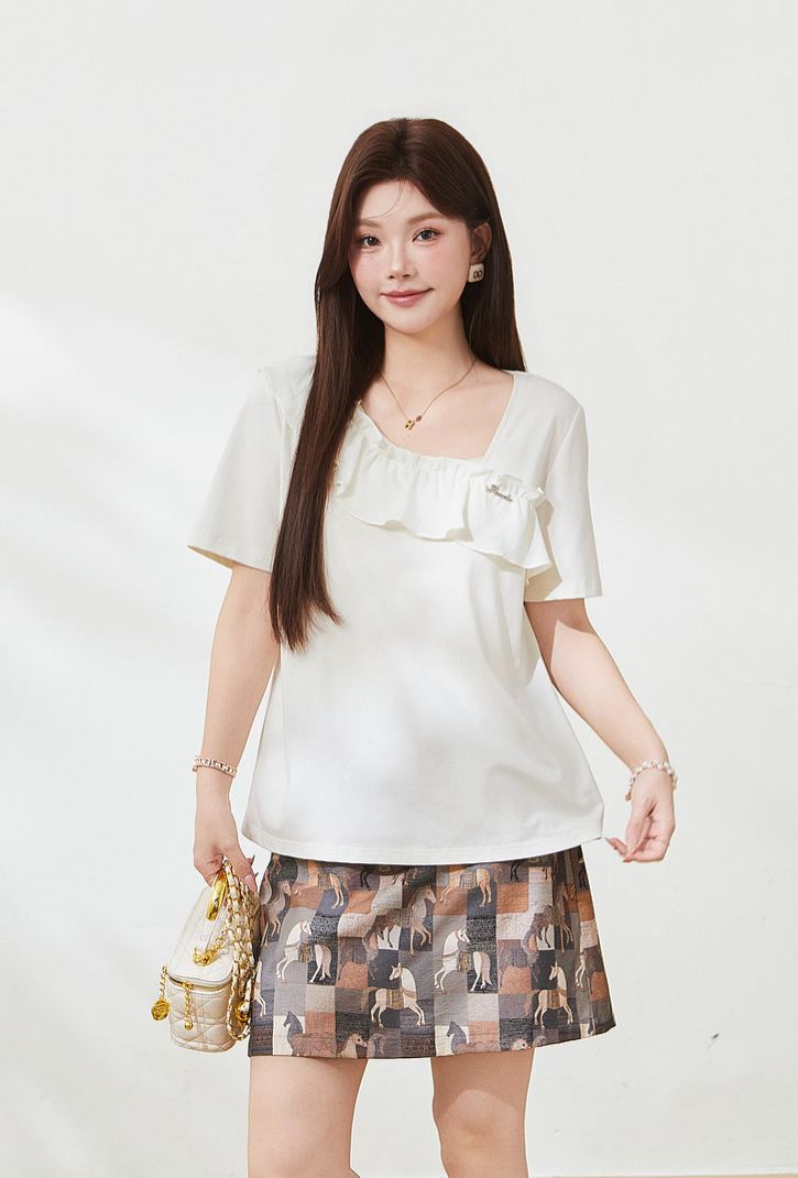 Plus Size Knit Short Sleeve Top for Curvy Women FXZ7173