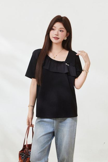 Plus Size Knit Short Sleeve Top for Curvy Women FXZ7173
