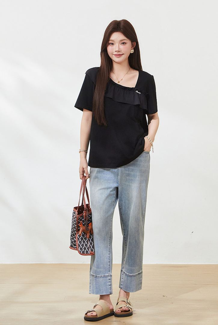 Plus Size Knit Short Sleeve Top for Curvy Women FXZ7173