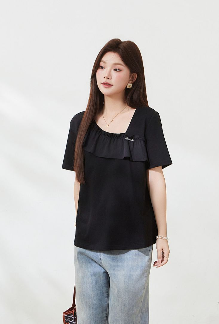 Plus Size Knit Short Sleeve Top for Curvy Women FXZ7173