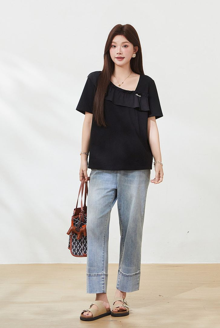 Plus Size Knit Short Sleeve Top for Curvy Women FXZ7173