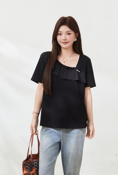 Plus Size Knit Short Sleeve Top for Curvy Women FXZ7173