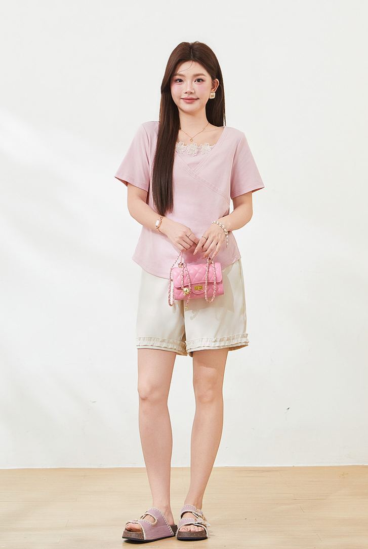 Plus Size Slimming Short Sleeve T-Shirt for Curvy Women FXZ7331