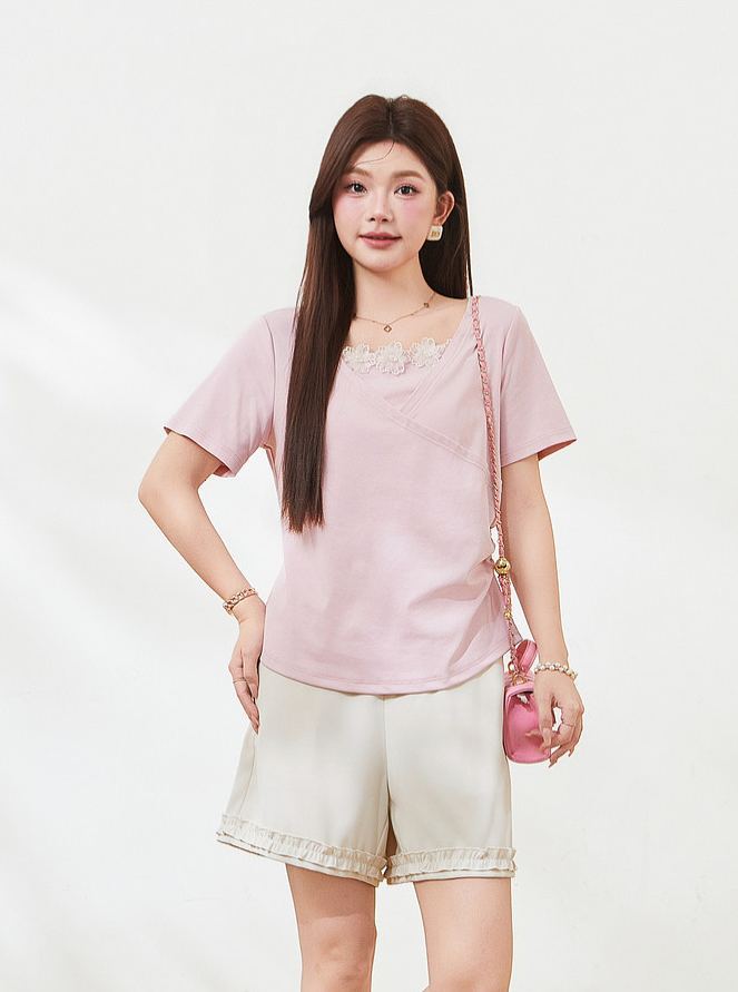 Plus Size Slimming Short Sleeve T-Shirt for Curvy Women FXZ7331