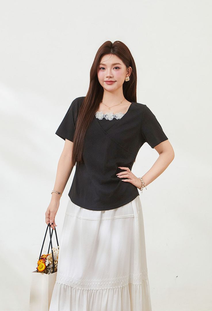 Plus Size Slimming Short Sleeve T-Shirt for Curvy Women FXZ7331