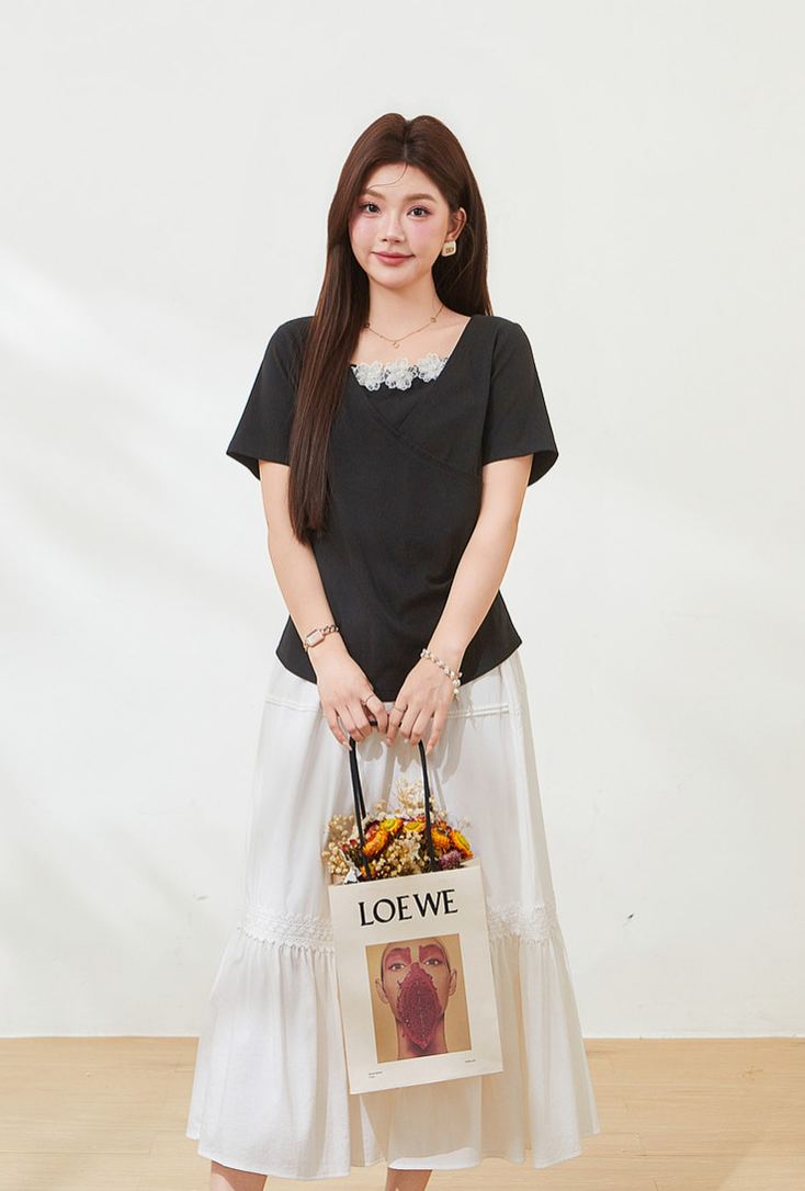 Plus Size Slimming Short Sleeve T-Shirt for Curvy Women FXZ7331