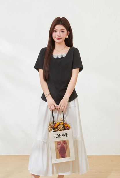 Plus Size Slimming Short Sleeve T-Shirt for Curvy Women FXZ7331