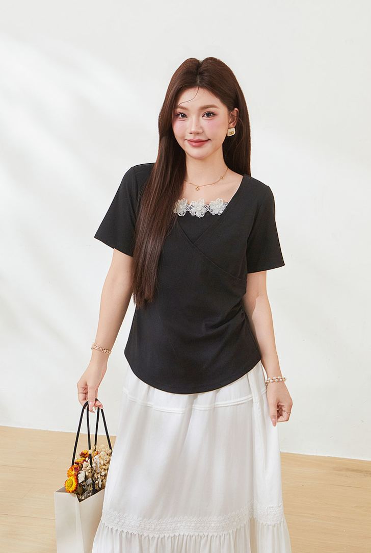 Plus Size Slimming Short Sleeve T-Shirt for Curvy Women FXZ7331