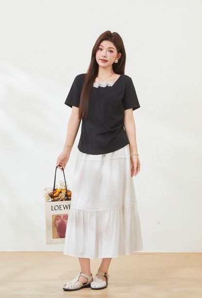 Plus Size Slimming Short Sleeve T-Shirt for Curvy Women FXZ7331