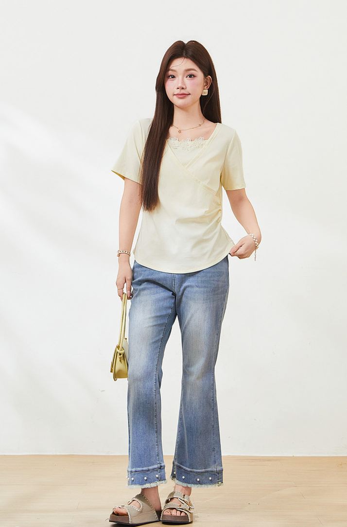 Plus Size Slimming Short Sleeve T-Shirt for Curvy Women FXZ7331