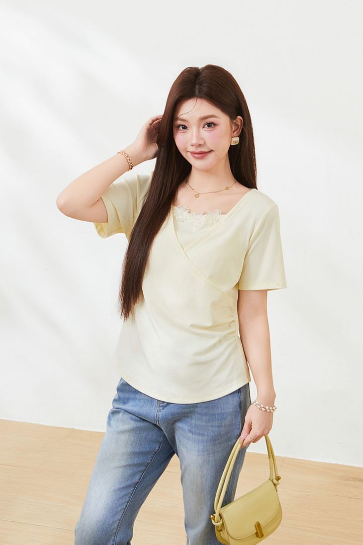 Plus Size Slimming Short Sleeve T-Shirt for Curvy Women FXZ7331