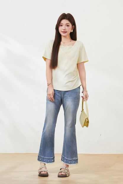 Plus Size Slimming Short Sleeve T-Shirt for Curvy Women FXZ7331
