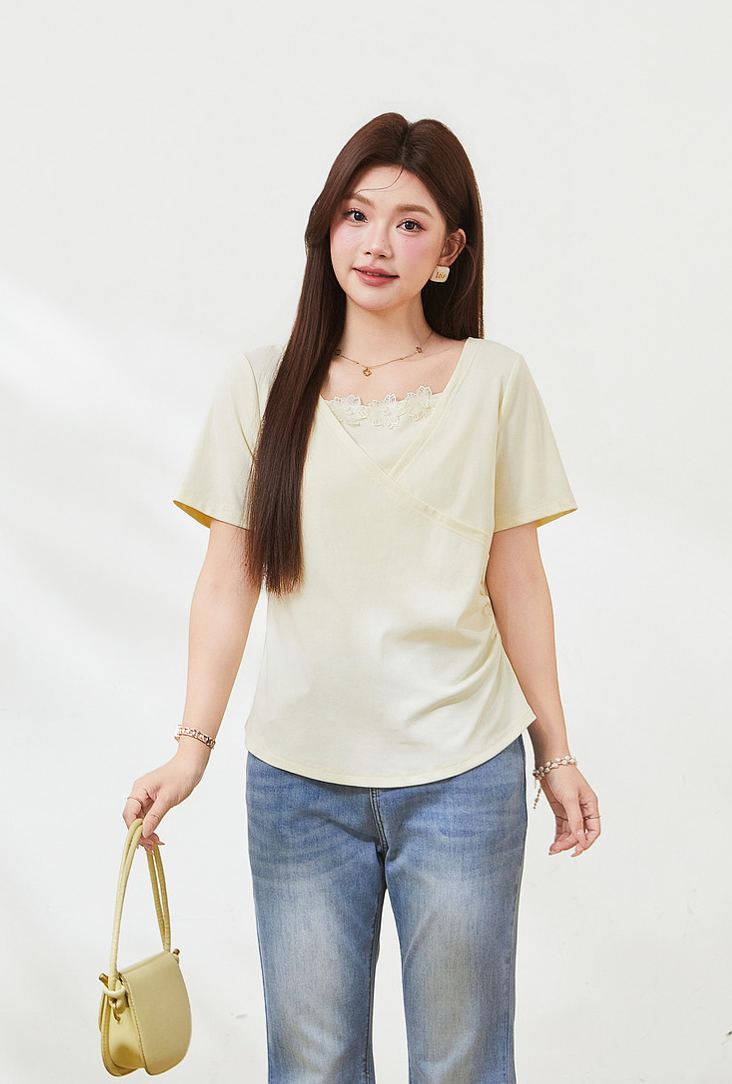 Plus Size Slimming Short Sleeve T-Shirt for Curvy Women FXZ7331