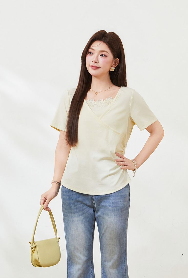 Plus Size Slimming Short Sleeve T-Shirt for Curvy Women FXZ7331